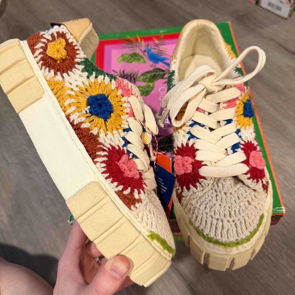 Farm Rio Sunset Crochet‎ Flatform Sneakers Floral Chunky Platform Shoes 6 Boho
